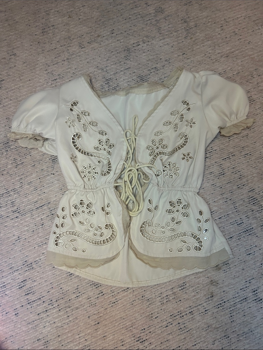 Amazon Cream Eyelet Lace-Up Peplum Blouse